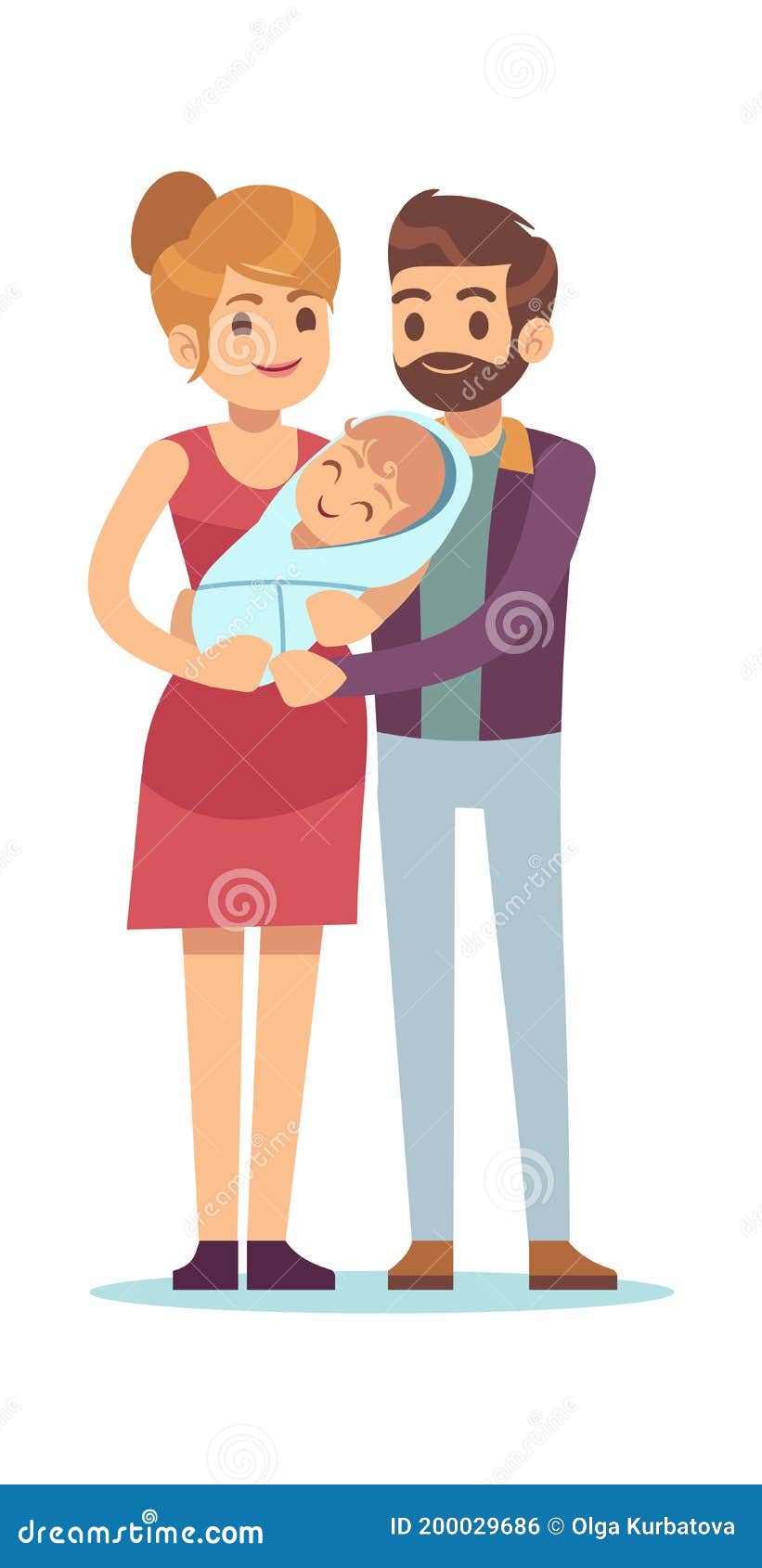 Padre Feliz Con Recien Nacido Mama Y Papa Con Un Hijo Marido Y Mujer Abrazando A Un Bebe Una Familia Joven Sonriendo Y Ilustracion Del Vector Ilustracion De Fondo Plano