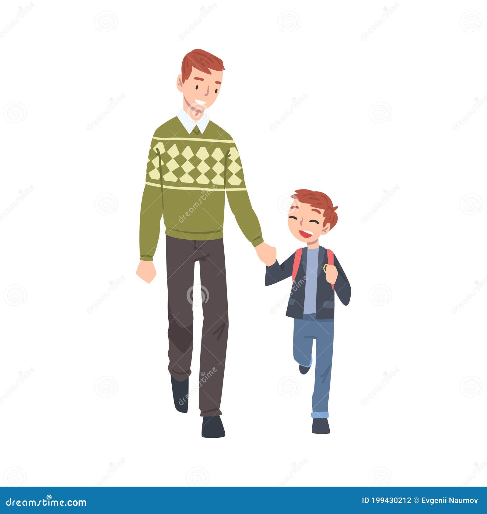 Padre Llevando a Su Hijo a La Escuela Por La Mañana, Padre E Hijo Caminando  Juntos Sosteniendo Un Vector De Dibujos Animados Ilustración del Vector -  Ilustración de toma, junto: 199430212