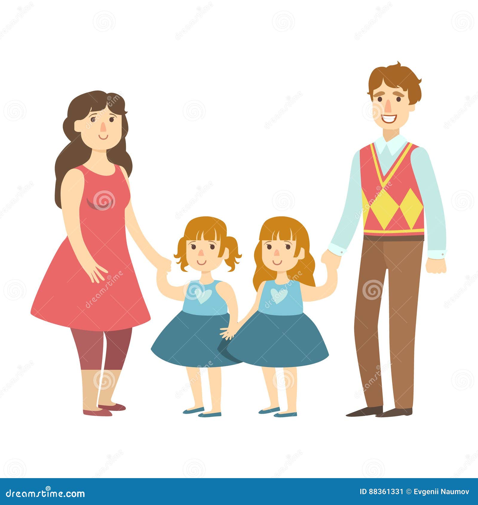 Padres Y Dos Pequeñas Hijas Gemelas, Ejemplo De La Serie Cariñosa Feliz De  Las Familias Ilustración del Vector - Ilustración de muchacha, junto:  88361331