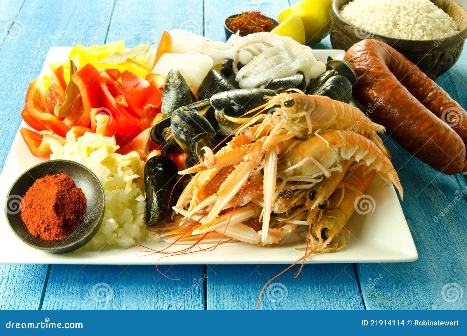 Paella ingredients stock photo. Image of peppers, chorizo 21914114