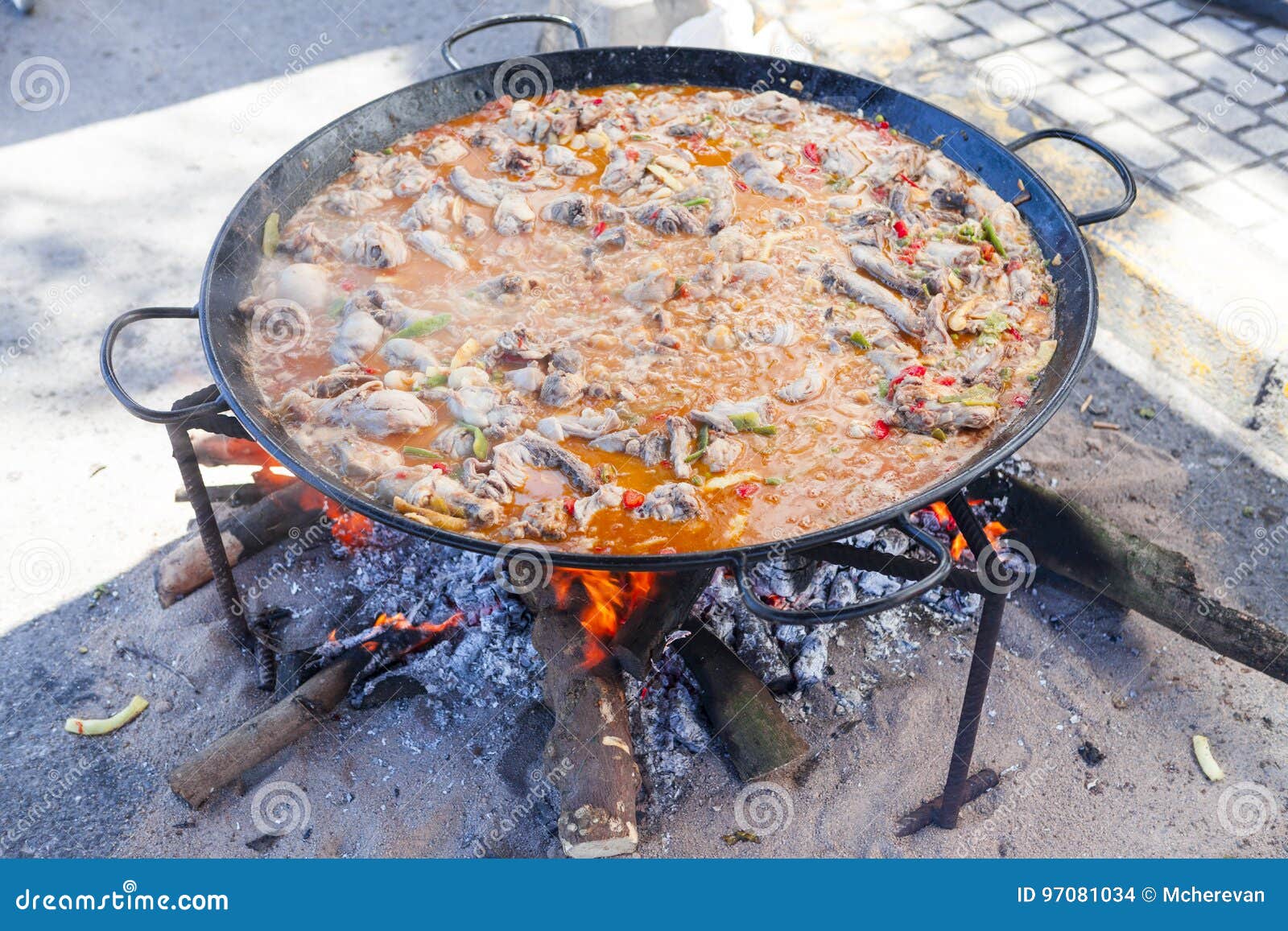 Paella. the National Spanish Dish of Paella in a Large Skillet is