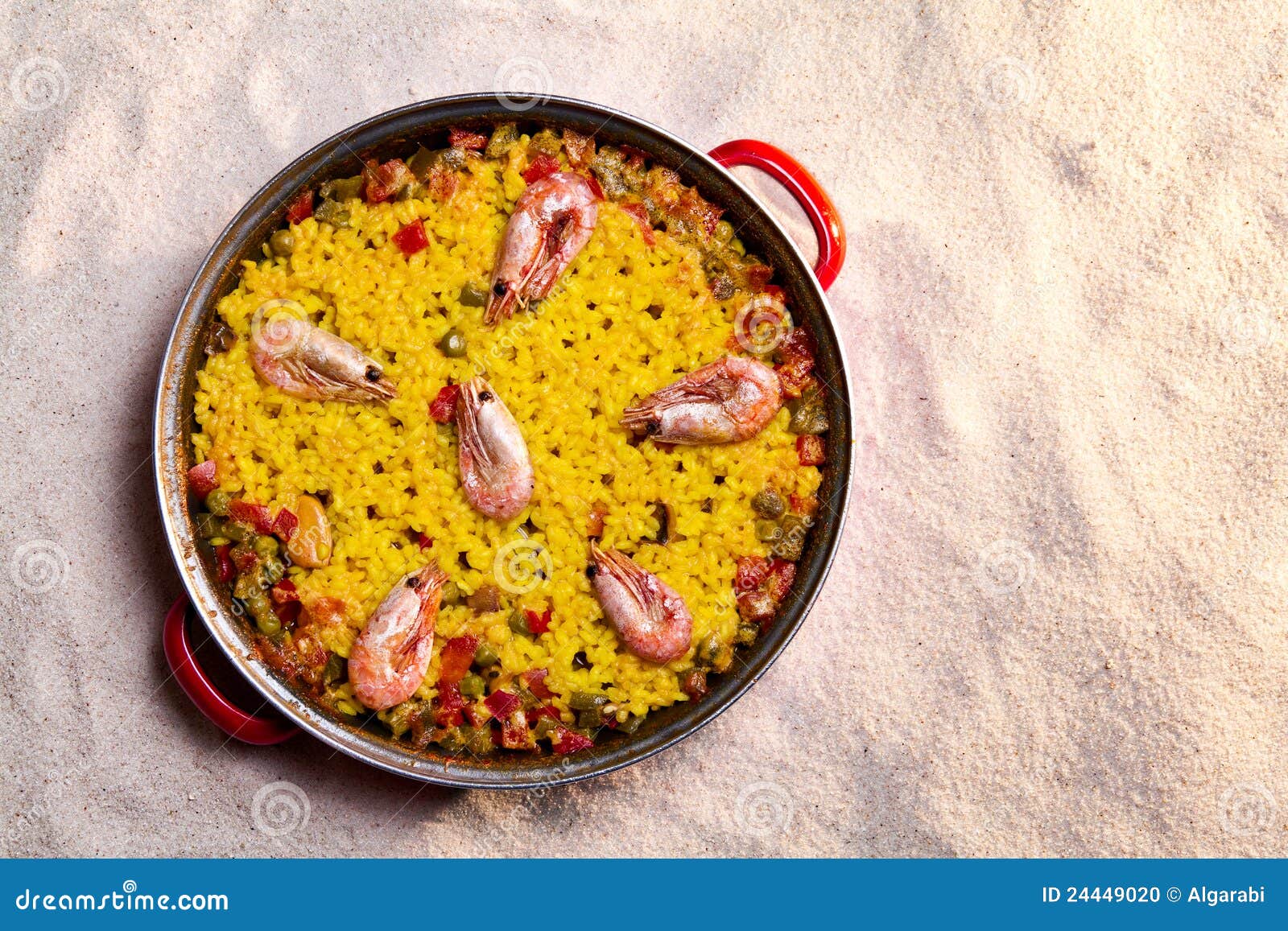 Paella Over the Sand of the Beach Stock Photo Image of chicken, plate
