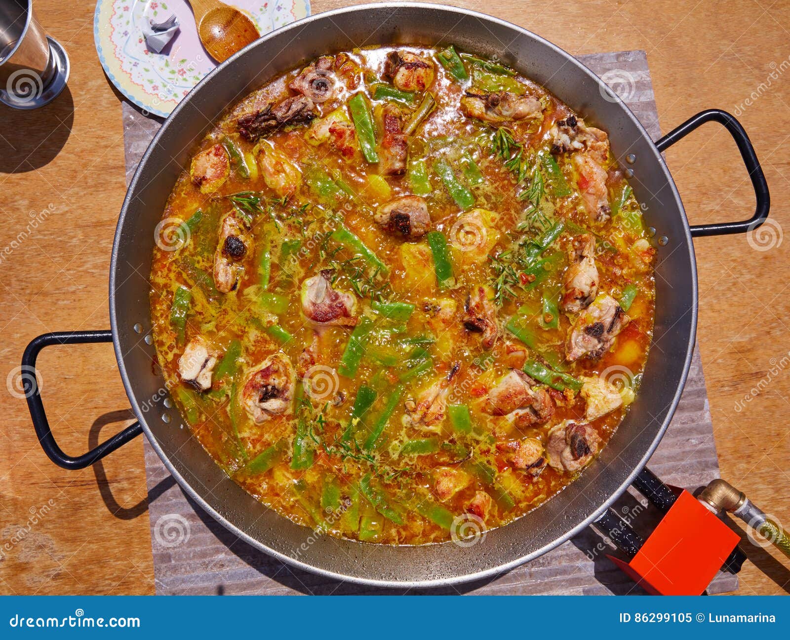 Paella from Spain Recipe Process Boiling Broth Stock Image Image of