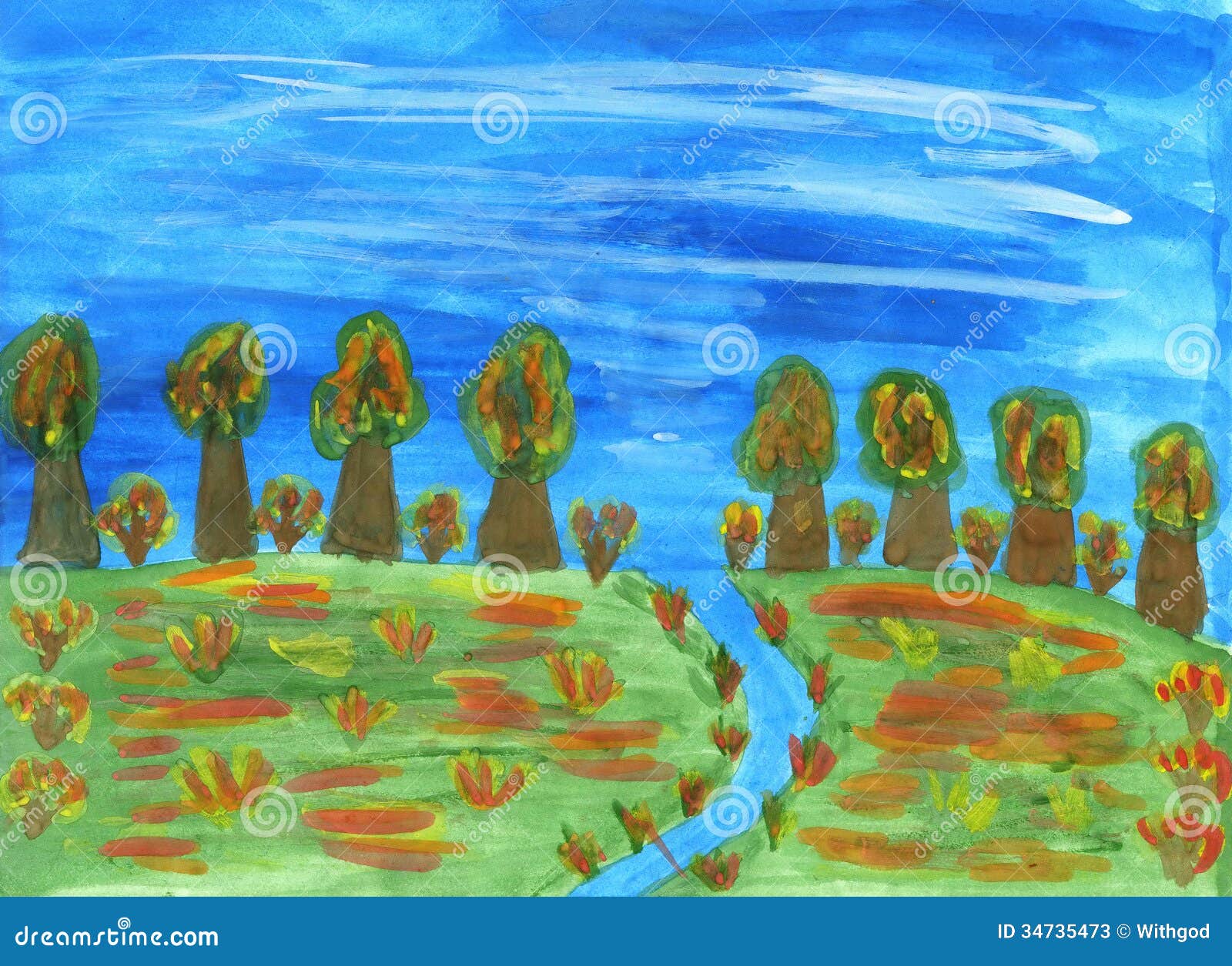 paesaggio di autunno disegno dei bambini