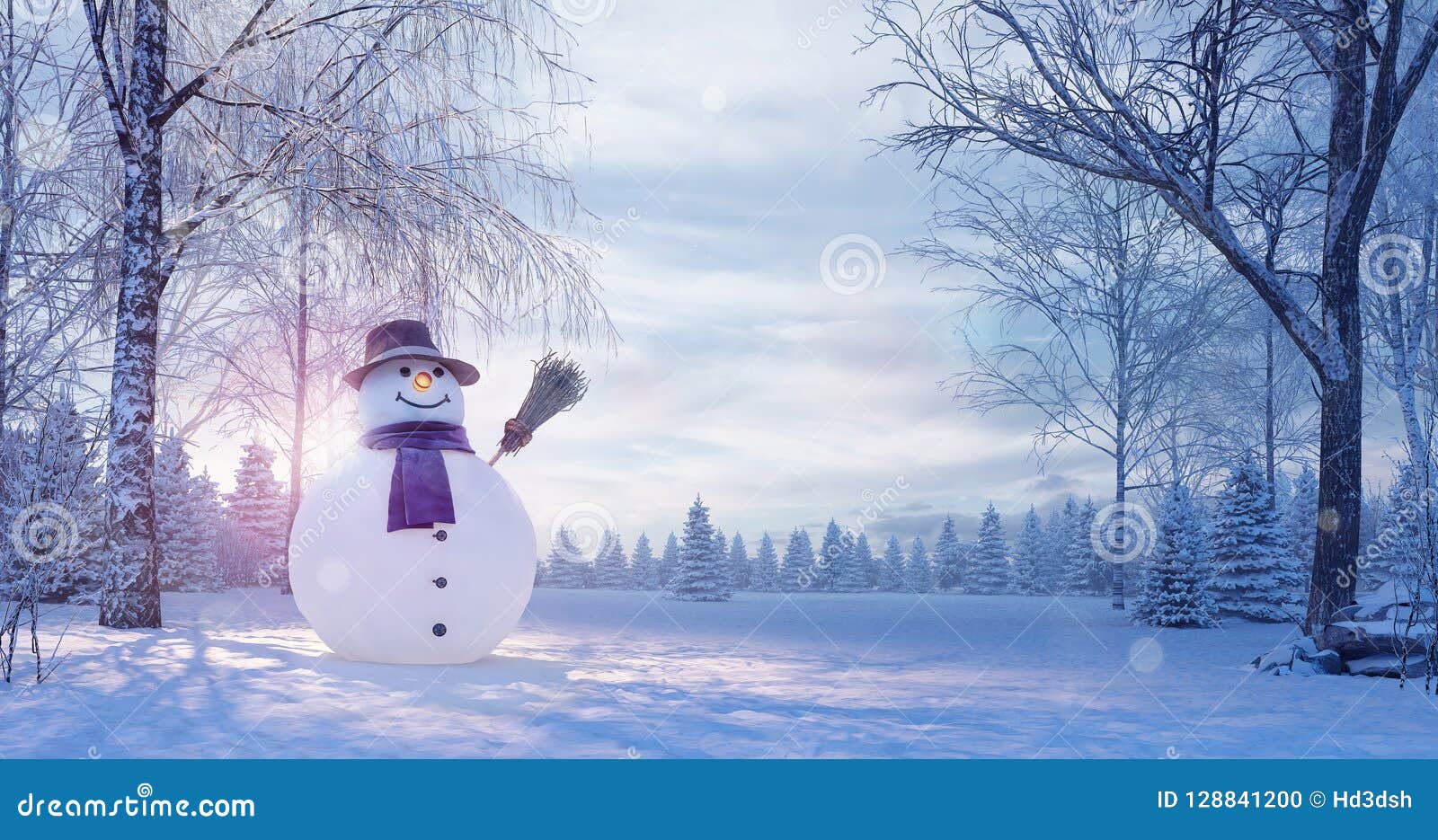 Sfondi Paesaggi Invernali Natalizi.Paesaggio Di Inverno Con Il Pupazzo Di Neve Fondo Di Natale Fotografia Stock Immagine Di Cappello Natale 128841200