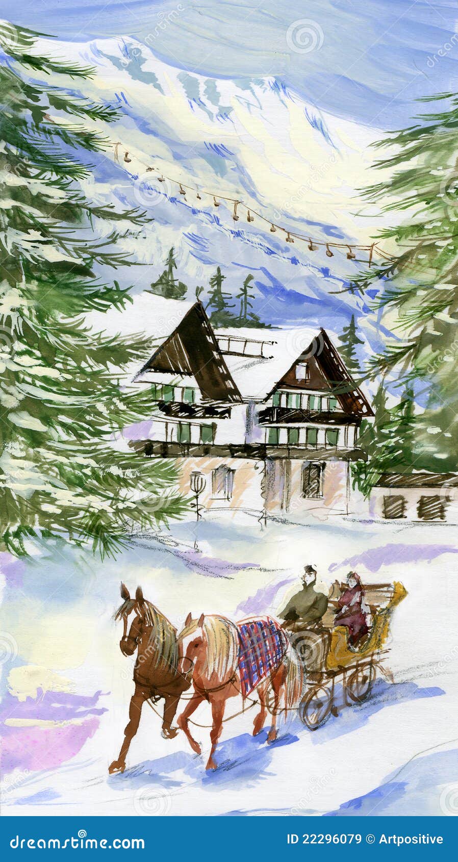 Paesaggio Di Inverno Villaggio Di Montagna Corsa Con Gli Sci Illustrazione Di Stock Illustrazione Di Hackney Montagna