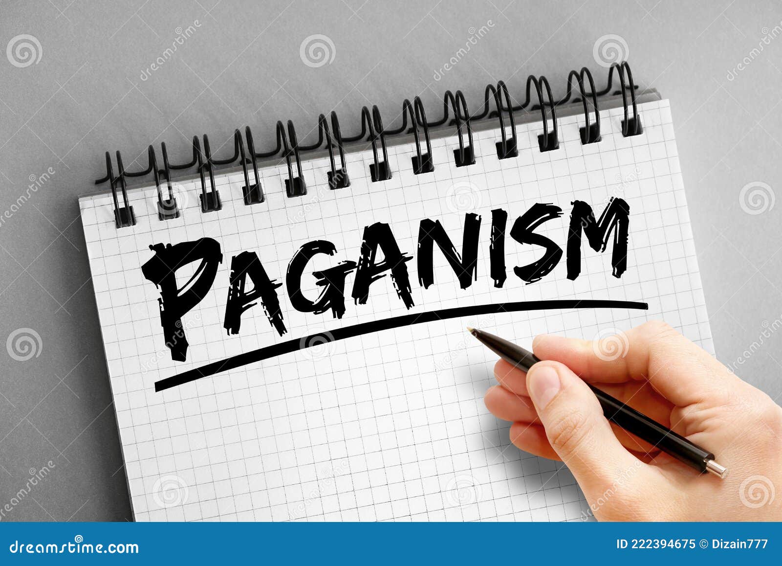 paganism text on notepad, concept background