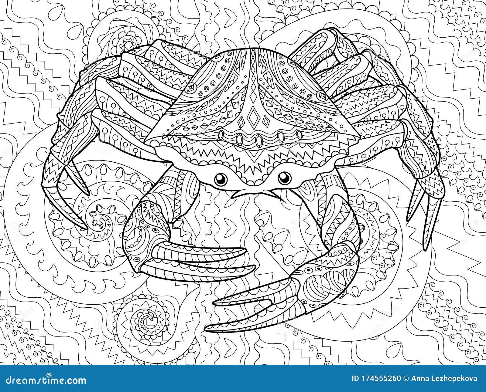 Page De Coloration Antistress Pour Les Adultes Avec Le Crabe De