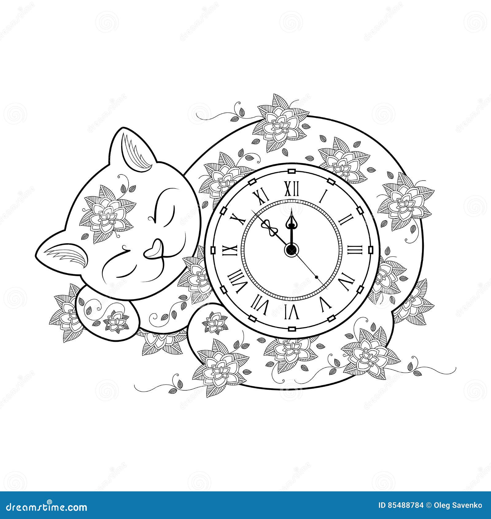 Page de coloration d horloge de chat Ligne mince livre de coloriage Illustration de vecteur pour les enfants et l adulte Embrouil