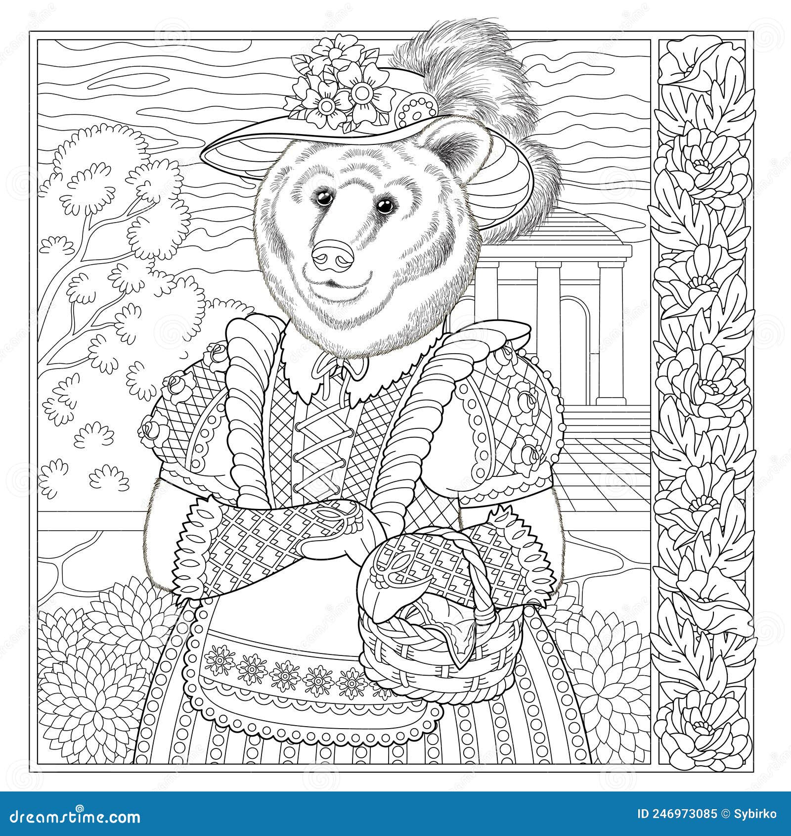 page de livre de coloriage adulte floral. renard de conte de fées