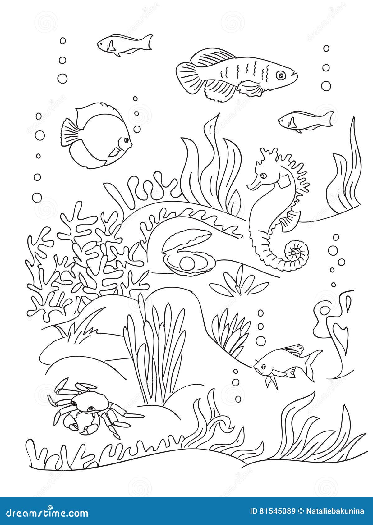 Page de livre de coloriage de fond marin