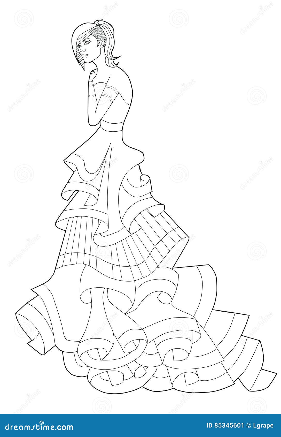 Page De Livre De Coloriage Pour Des Adultes Femme Dans Une Longue blanc femme