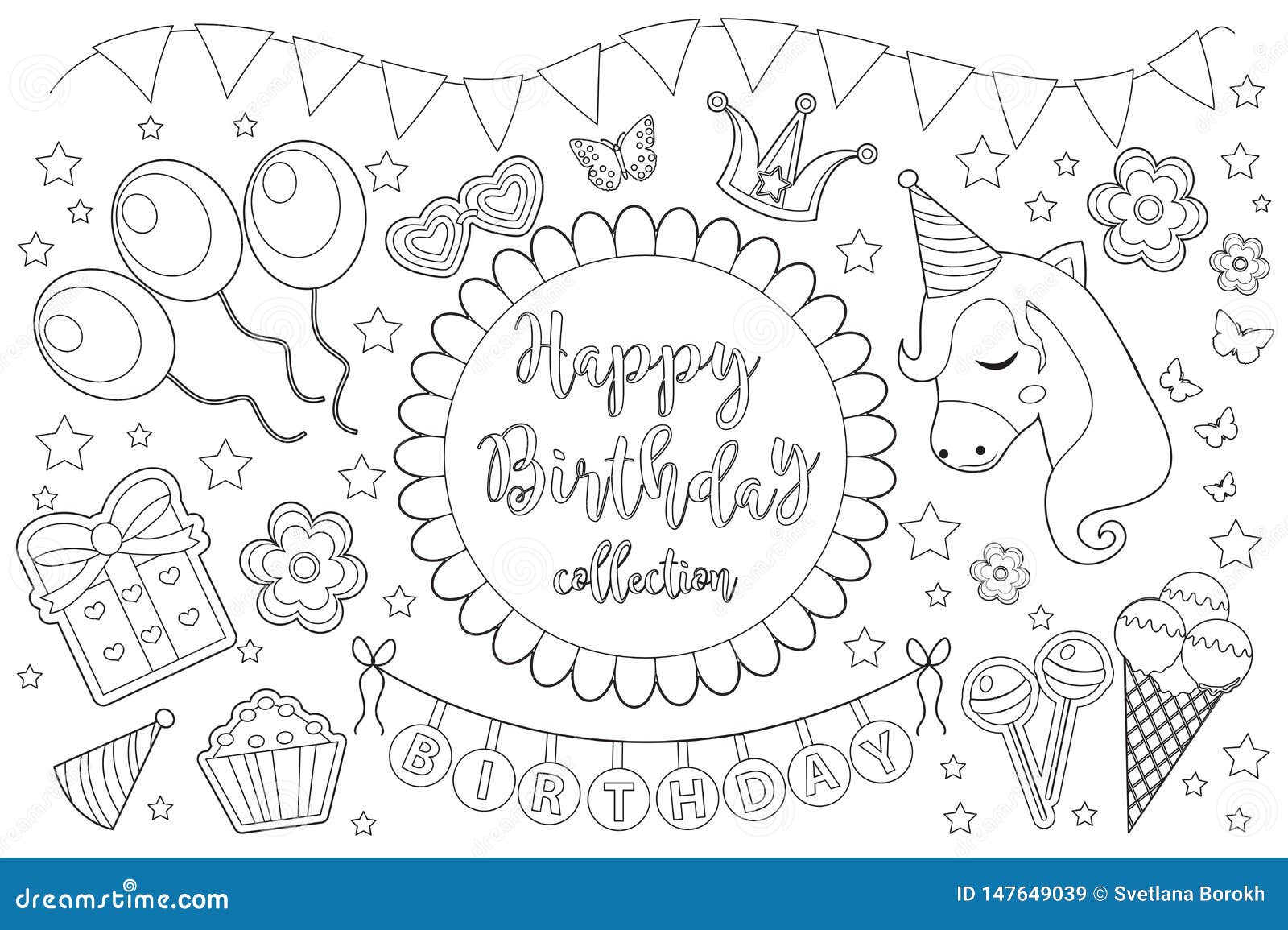 Page Mignonne De Livre De Coloriage De Joyeux Anniversaire Pour Des Enfants Collection De Partie D Elements De Conception Avec De Illustration De Vecteur Illustration Du Avec Mignonne Page Mignonne De Livre De Coloriage De Joyeux Anniversaire Pour Des Enfants Collection De Partie D Elements De Conception Avec De Illustration De Vecteur Illustration Du Avec Mignonne