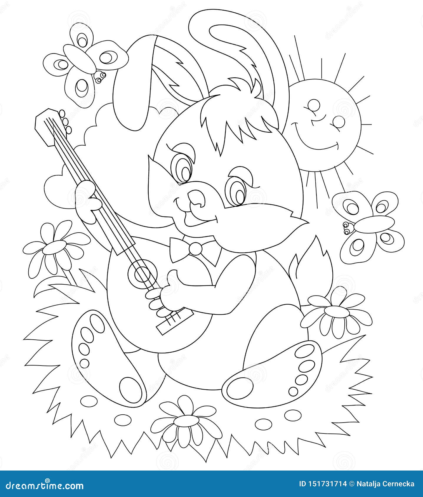 Page Noire Et Blanche Pour Livre De Coloriage De Bebe Dessin De Lapin Mignon Jouant La Musique Sur Le Pre Illustration De Vecteur Illustration Du Main Page