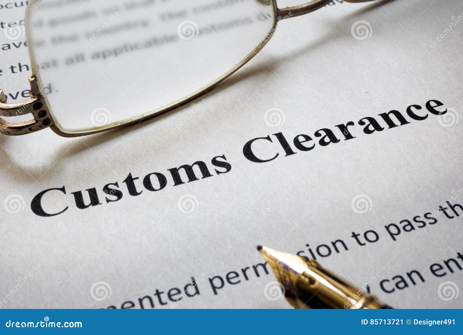 page of paper with words customs clearance.