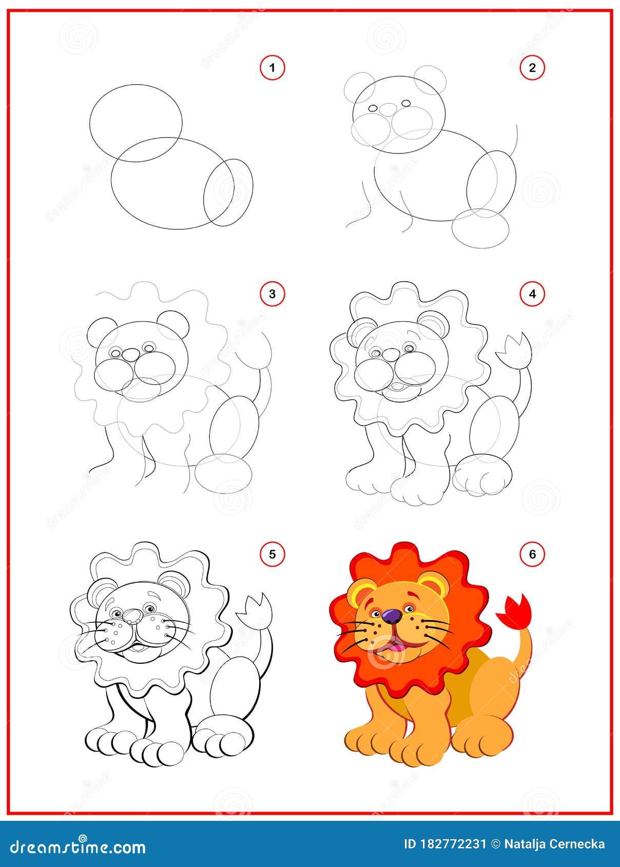 Page Shows How To Learn To Draw Step by Step Cute Little Toy Lion.  Developing Children Skills for Drawing and Coloring Stock Vector -  Illustration of little, draw: 182772231