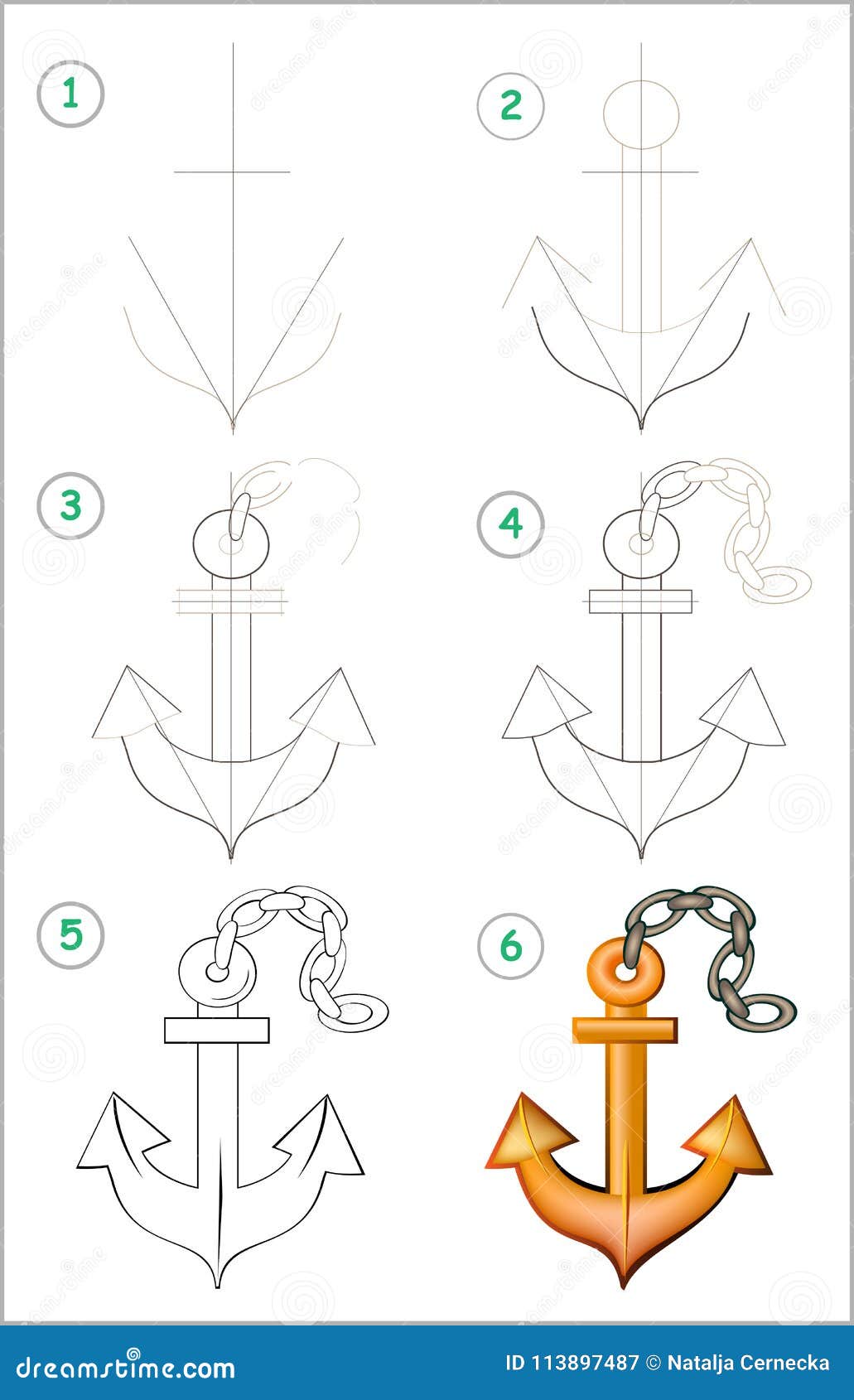 Page Shows How To Learn Step By Step To Draw An Anchor