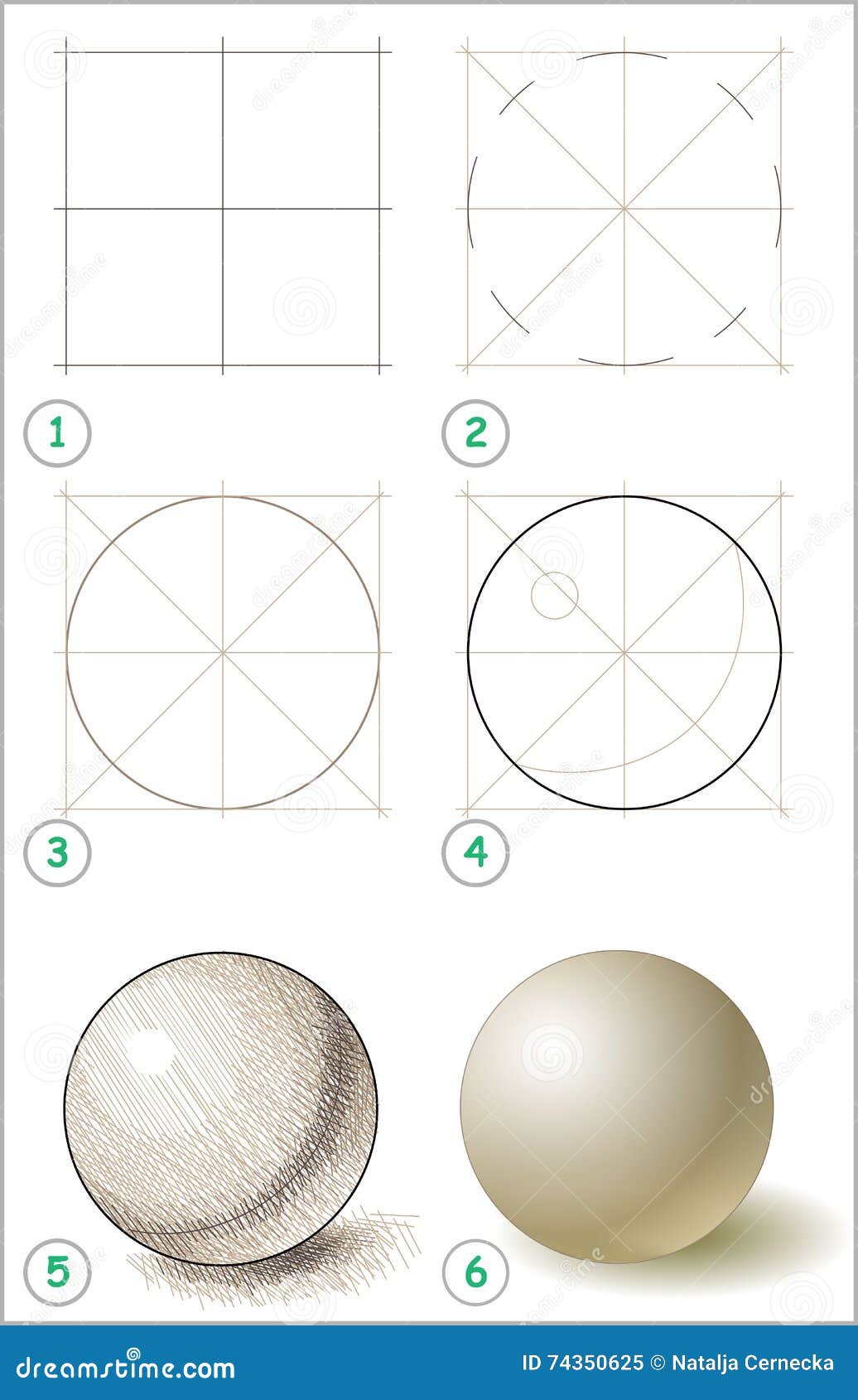 Page Shows How To Learn Step by Step To Draw a Ball. Stock Vector ...