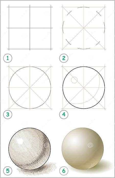 Page Shows How To Learn Step by Step To Draw a Ball. Stock Vector ...