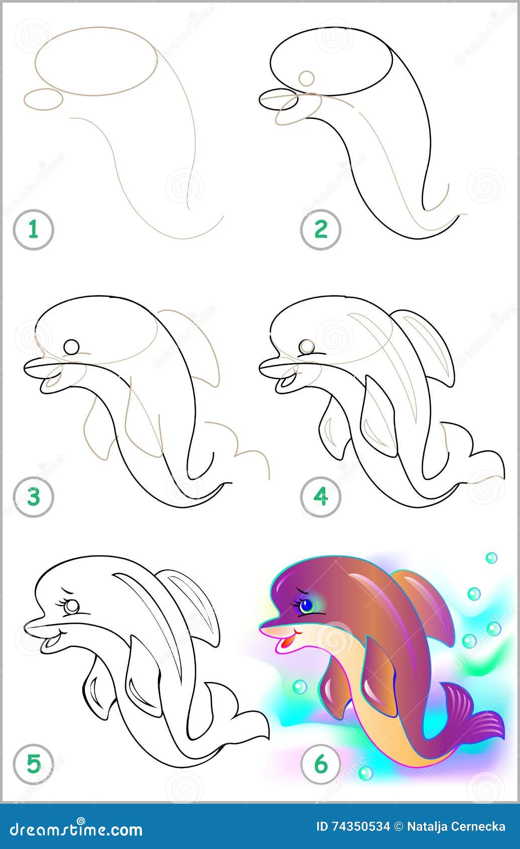 How to draw a dolphin in stages with a pencil Easy Step by Step