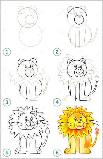 Page Shows How To Learn Step by Step To Draw a Lion. Stock Vector ...