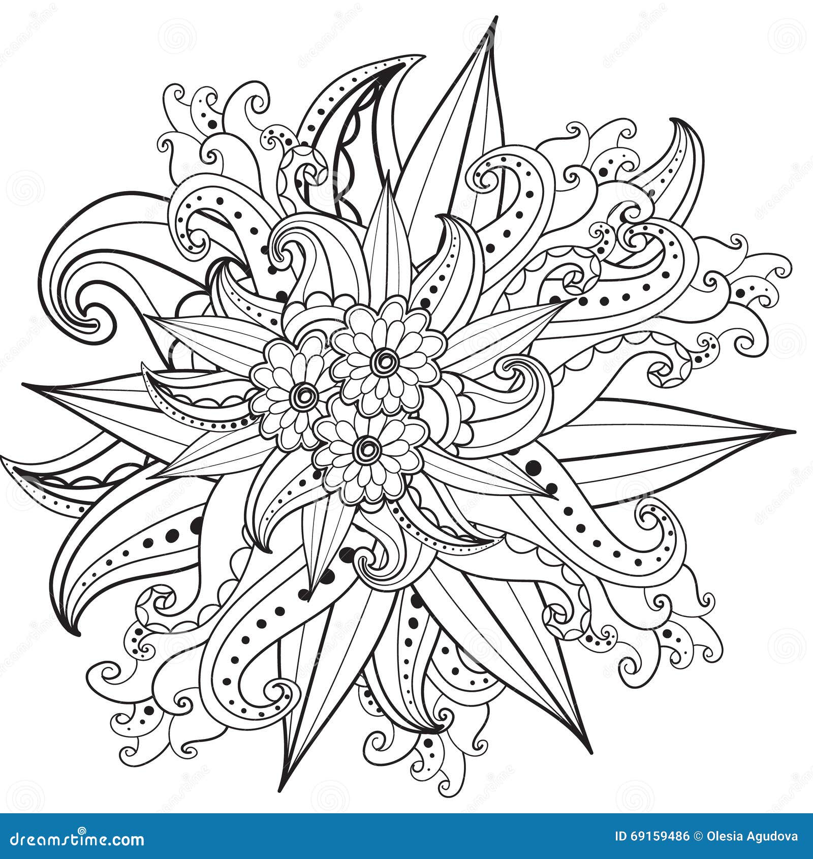 Pages for adult coloring book Hand drawn ornamental patterned floral frame in doodle style