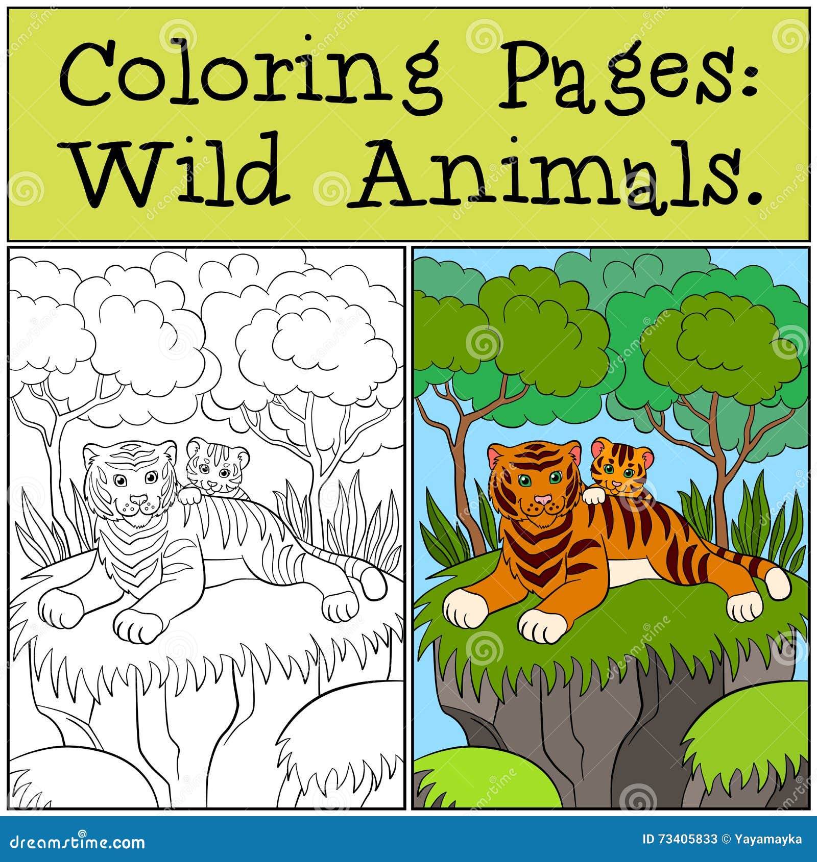 Pages De Coloration Animaux Sauvages Tigre De Mere Avec Son Bebe Illustration De Vecteur Illustration Du Fond Livre