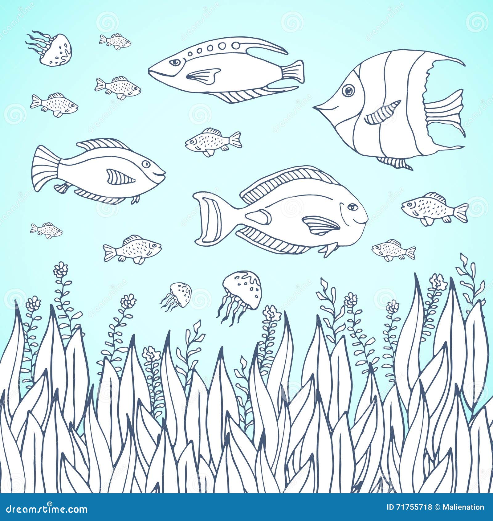 Pagina adulta del libro da colorare Bambini che colorano pagina con i pesci dell acquario Bambini che colorano pagina con l acqua