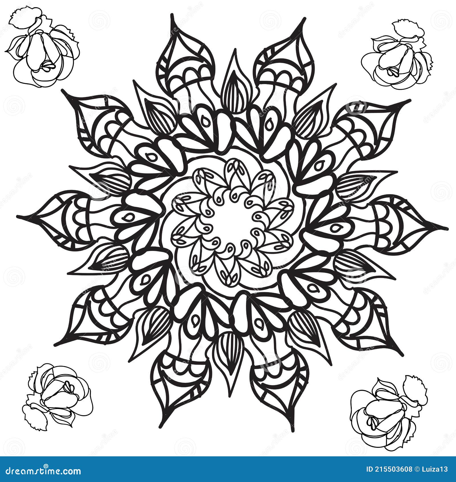 Pagina Colorante Con Mandala E Rose Per Un Libro Da Colorare Per Adulti  Disegno a Mano Illustrazione Vettoriale - Illustrazione di nero, fumetto:  215503608