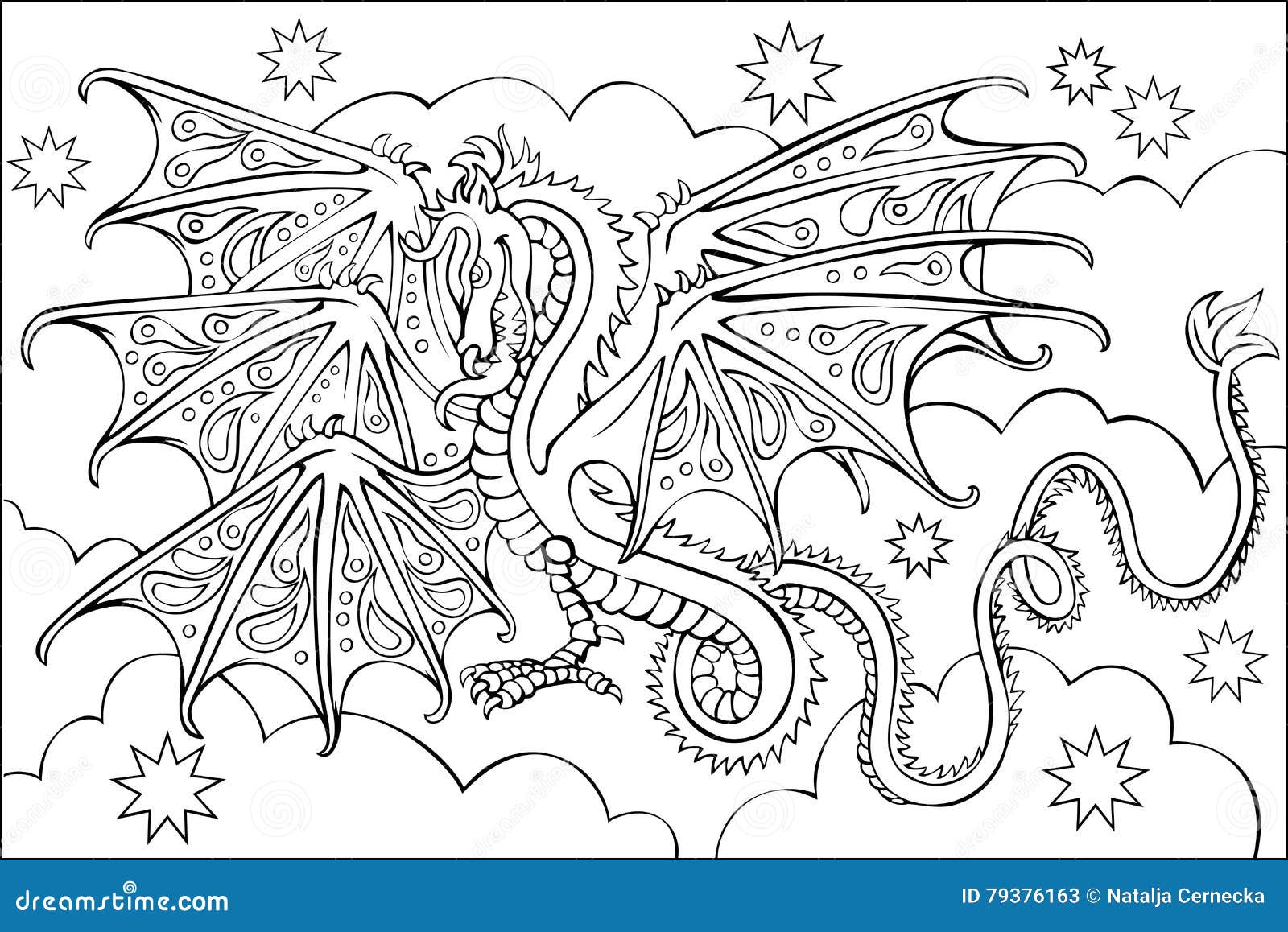 Pagina con il disegno in bianco e nero del drago per colorare Libera da Diritti