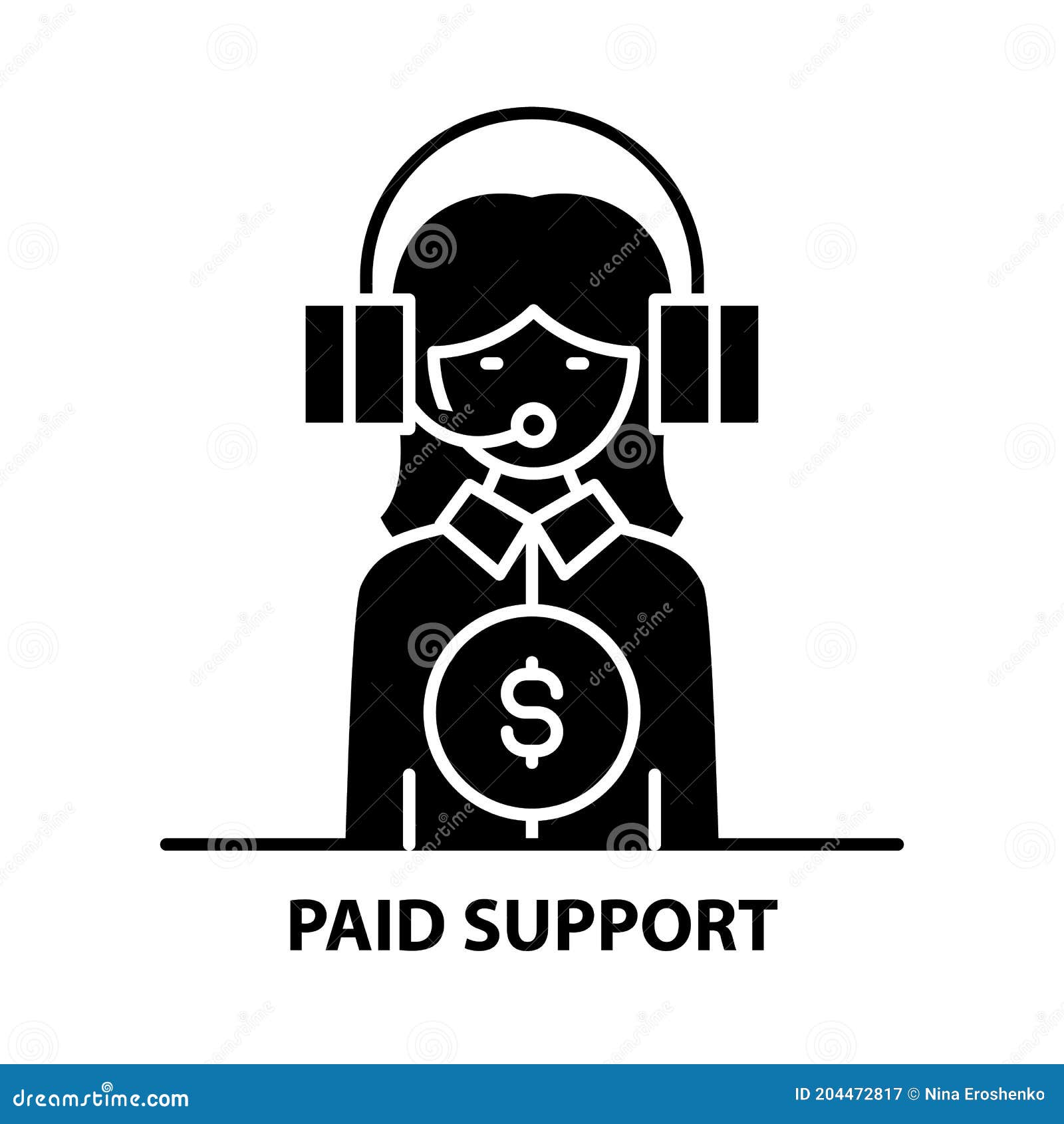 Paid Support Icon Black Vector Sign With Editable Strokes Concept