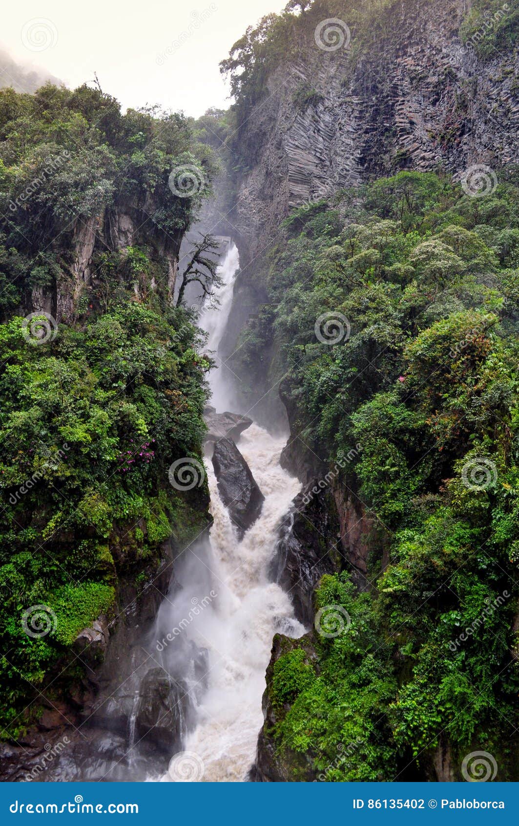 Pailon Del Diablo Waterfall In Banos De Agua Santa Stock Photo