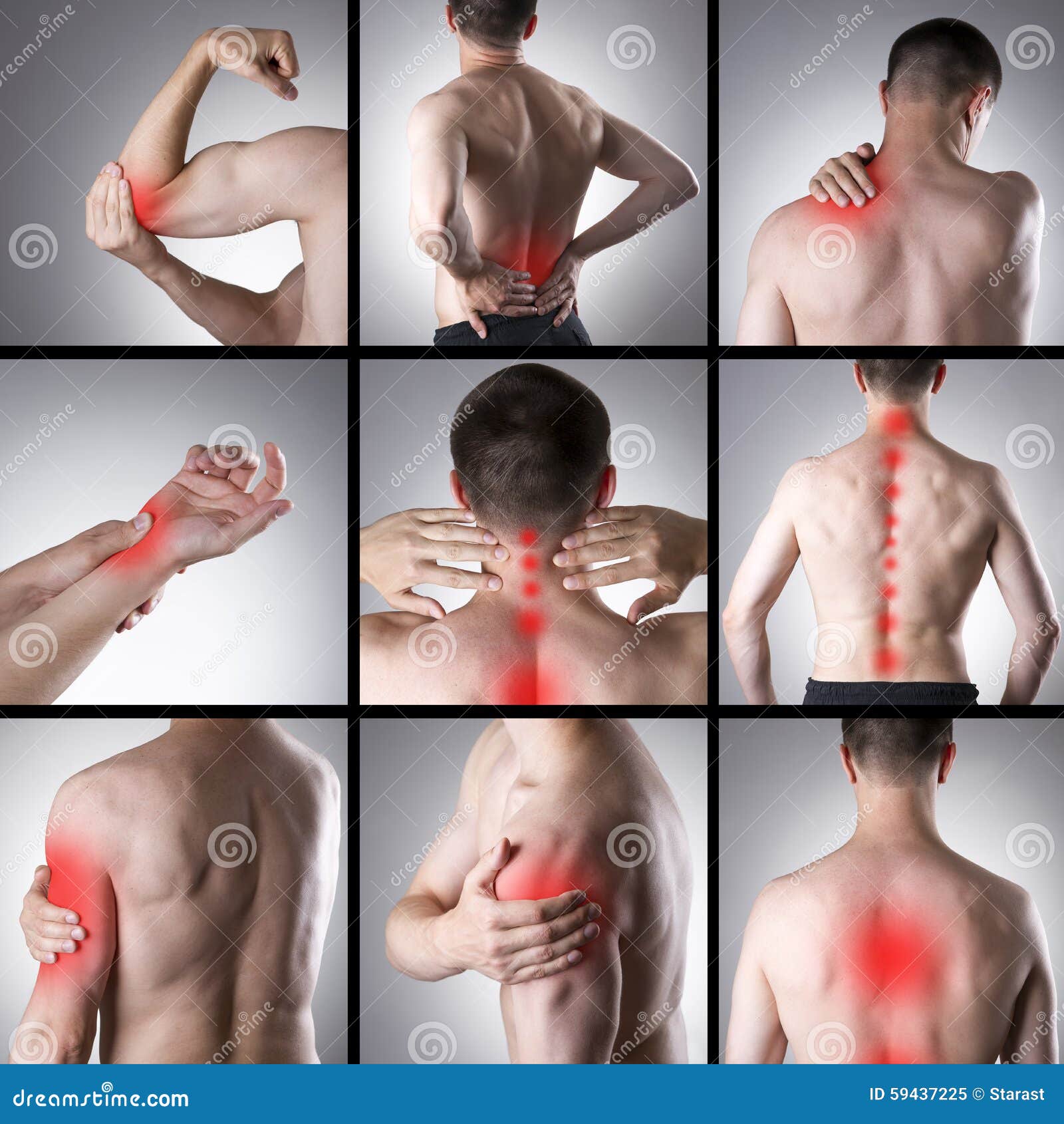 Pain in a Man S Body. Collage of Several Photos with Red Dots Stock Image -  Image of disease, acupressure: 59437225