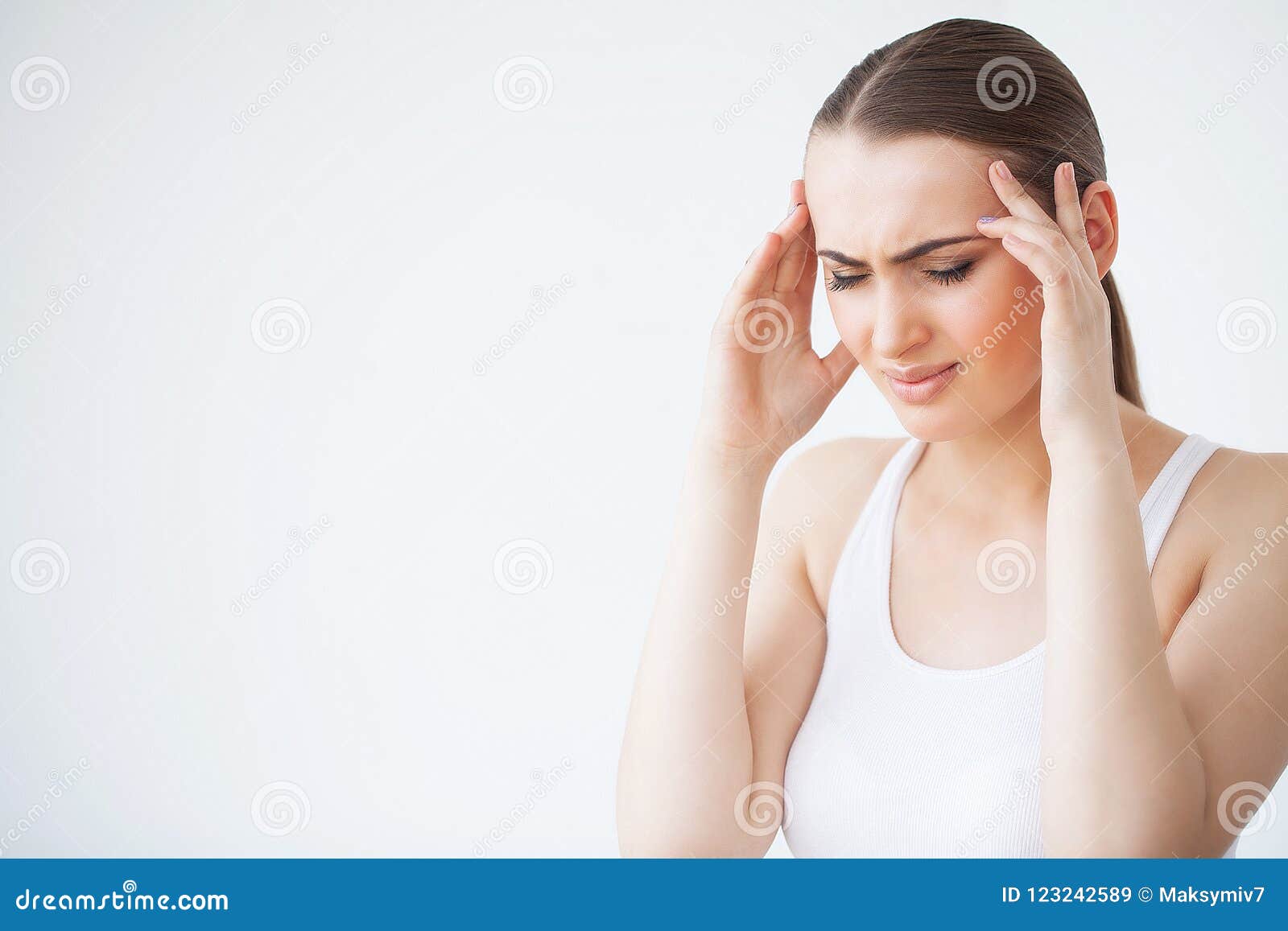 Pain. Portrait of a Young Woman Has a Headache Stock Image Image of