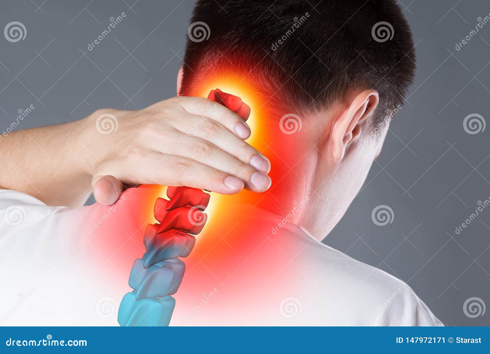 pain in the spine, a man with backache, injury in the human neck, chiropractic treatments concept