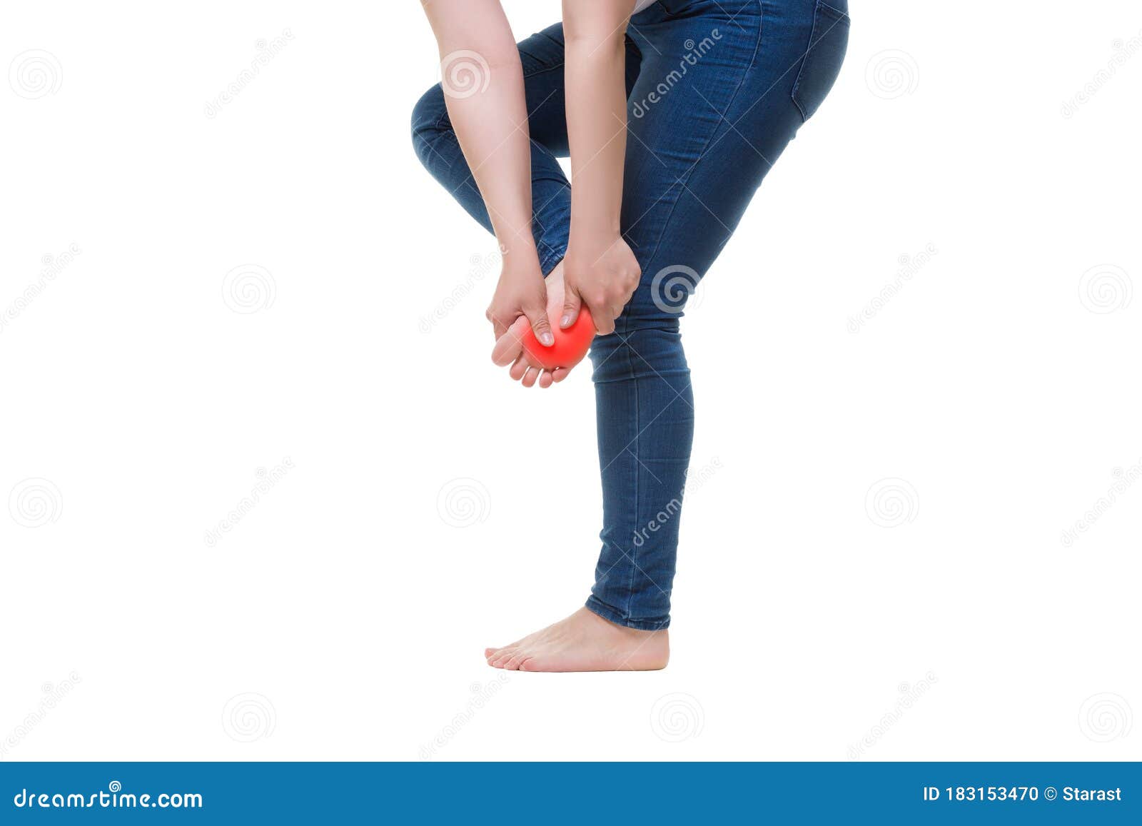 Pain in Woman`s Legs, Massage of Female Feet Isolated on White ...