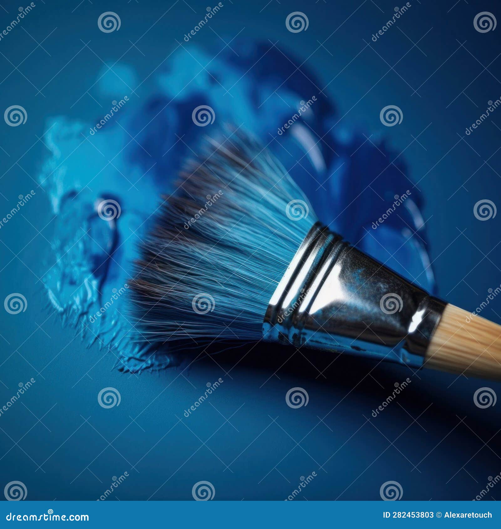 Paint Brush with Blue Paint on Blue Background Stock Illustration