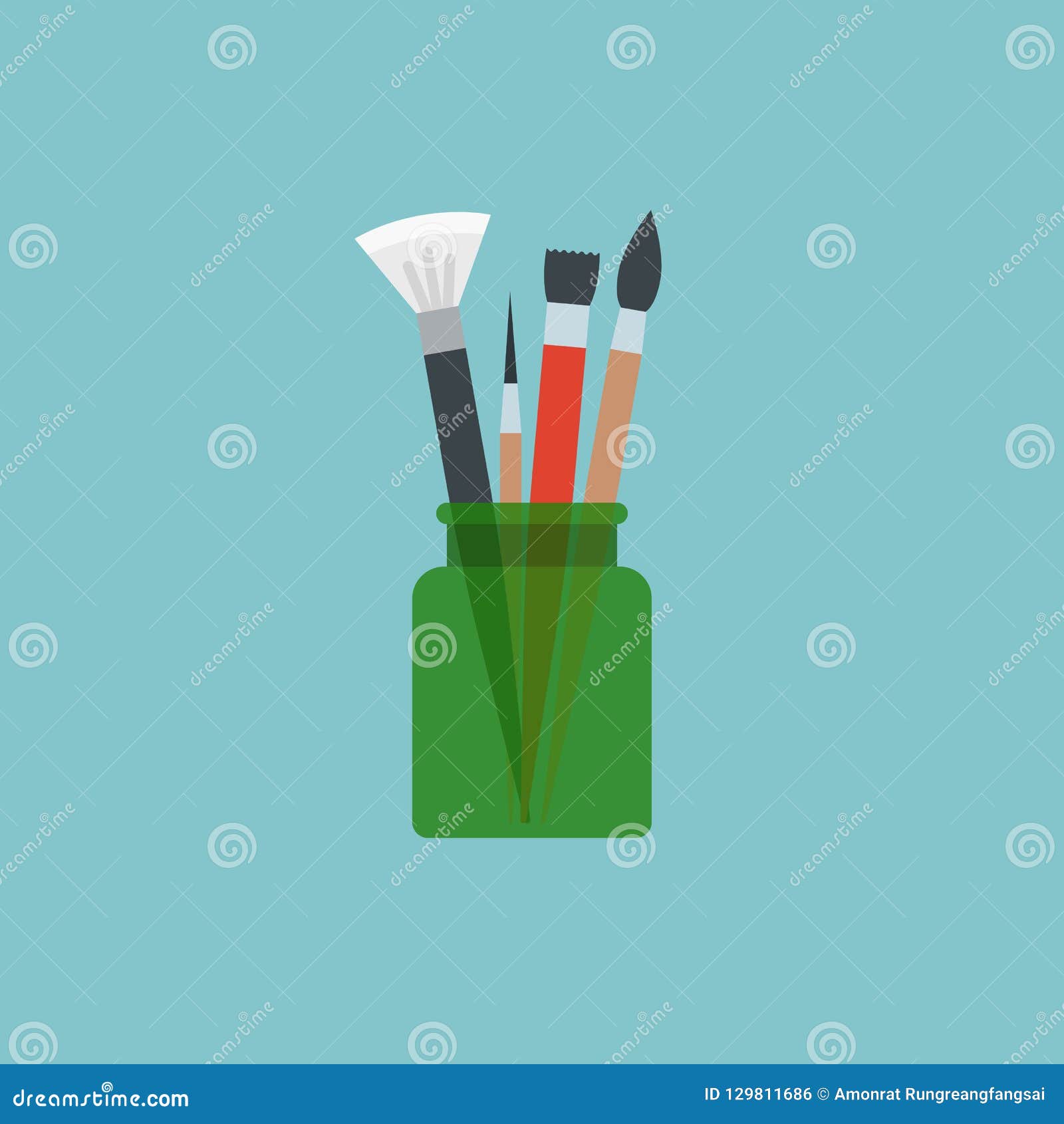 Paint Brush in Bottle, Artist Concept Flat Design Stock Vector