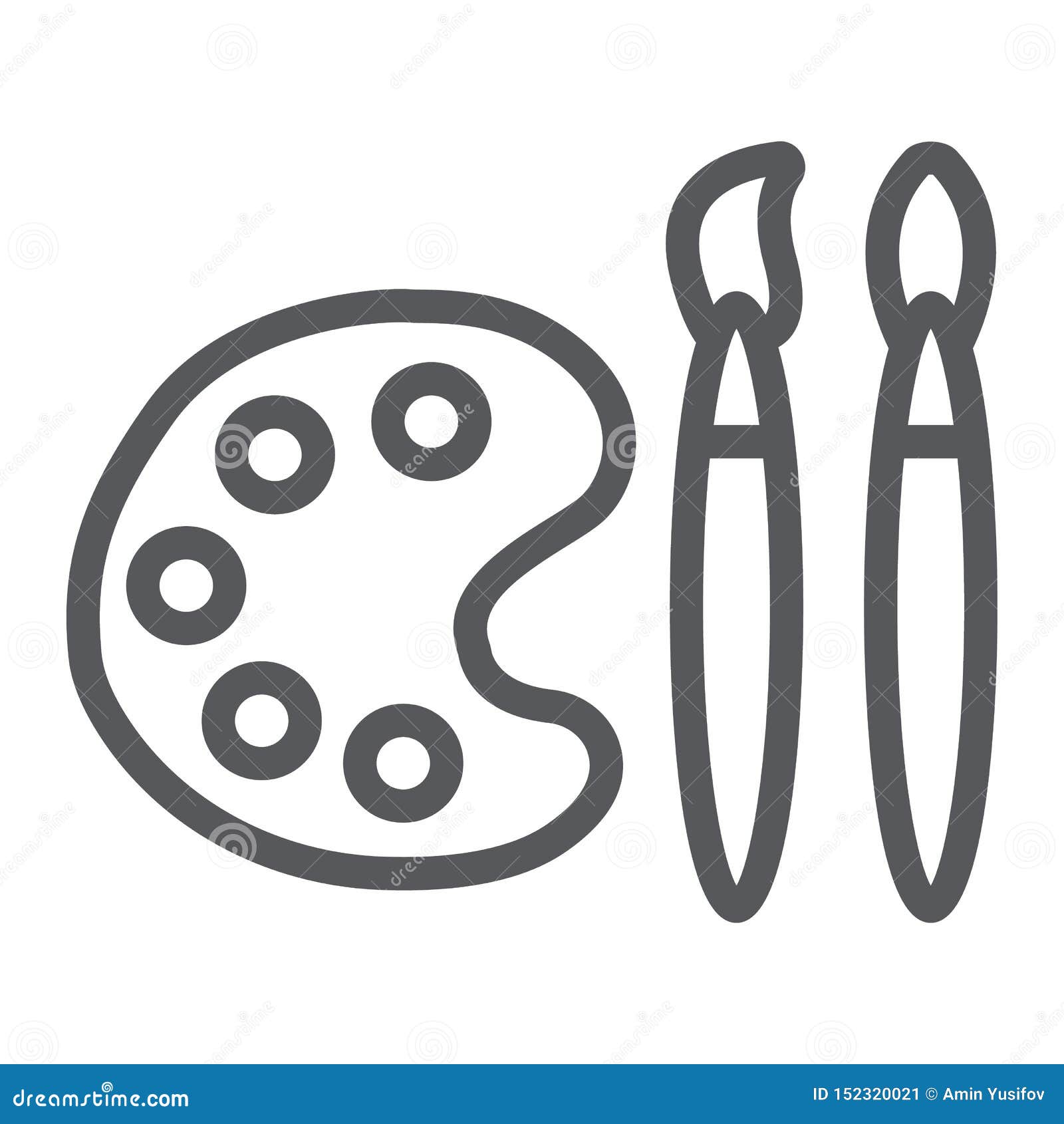 Paint Brush with Palette Line Icon, Instrument and Paint, Painter Tools Sign, Vector Graphics, a