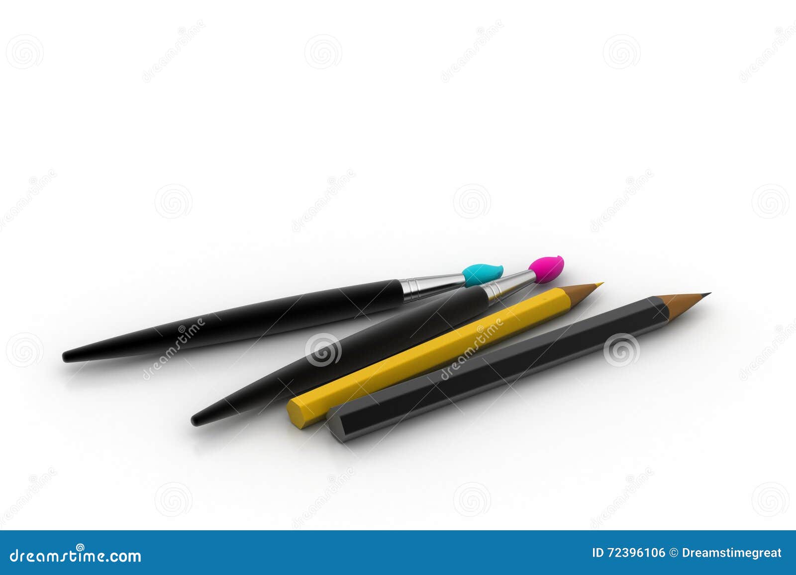 Paint brush and pencil stock illustration. Illustration of green 72396106
