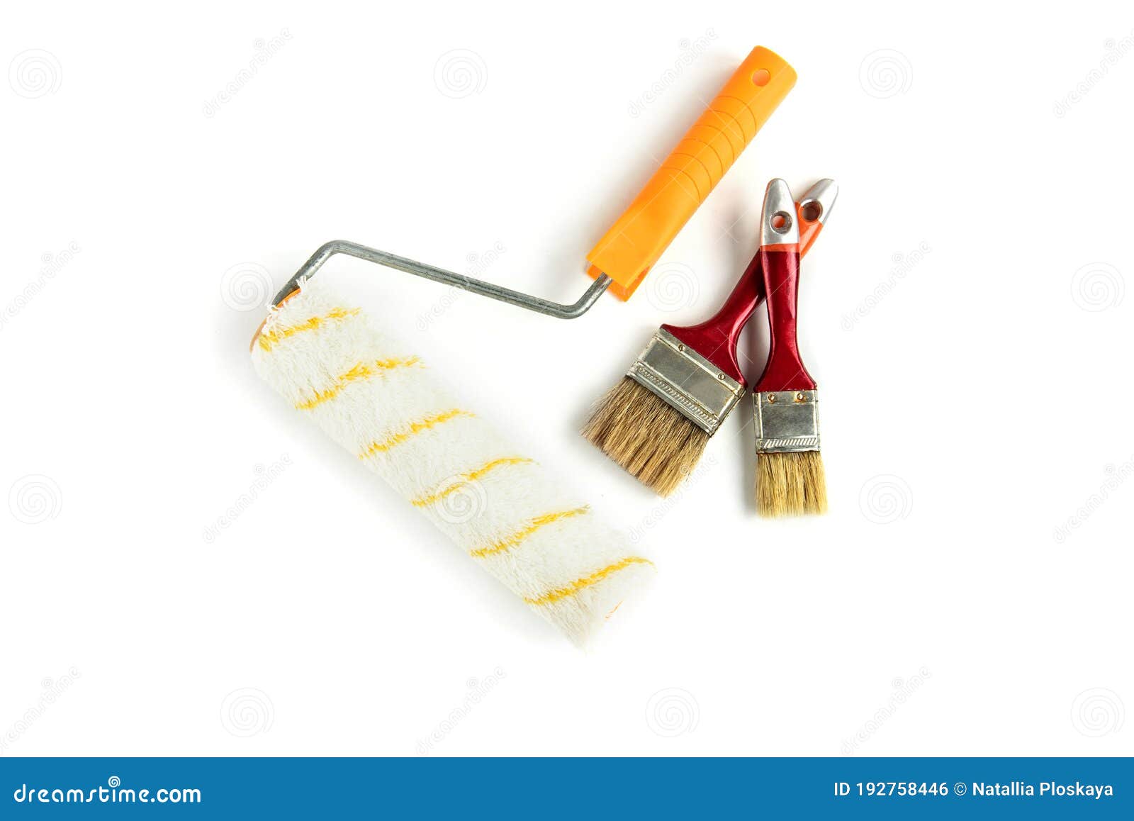 Paint Brush and Roller Isolated on White Background Stock Photo - Image
