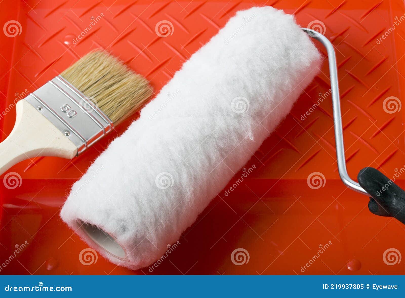 Paint Brush, Paint Roller and Paint Tray Stock Image Image of home