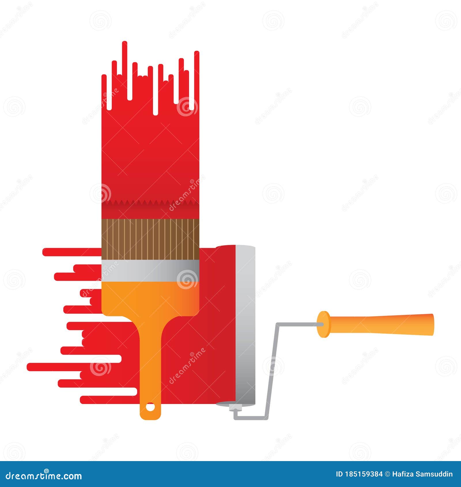 Paint Brush and Roller. Vector Illustration Decorative Design Stock