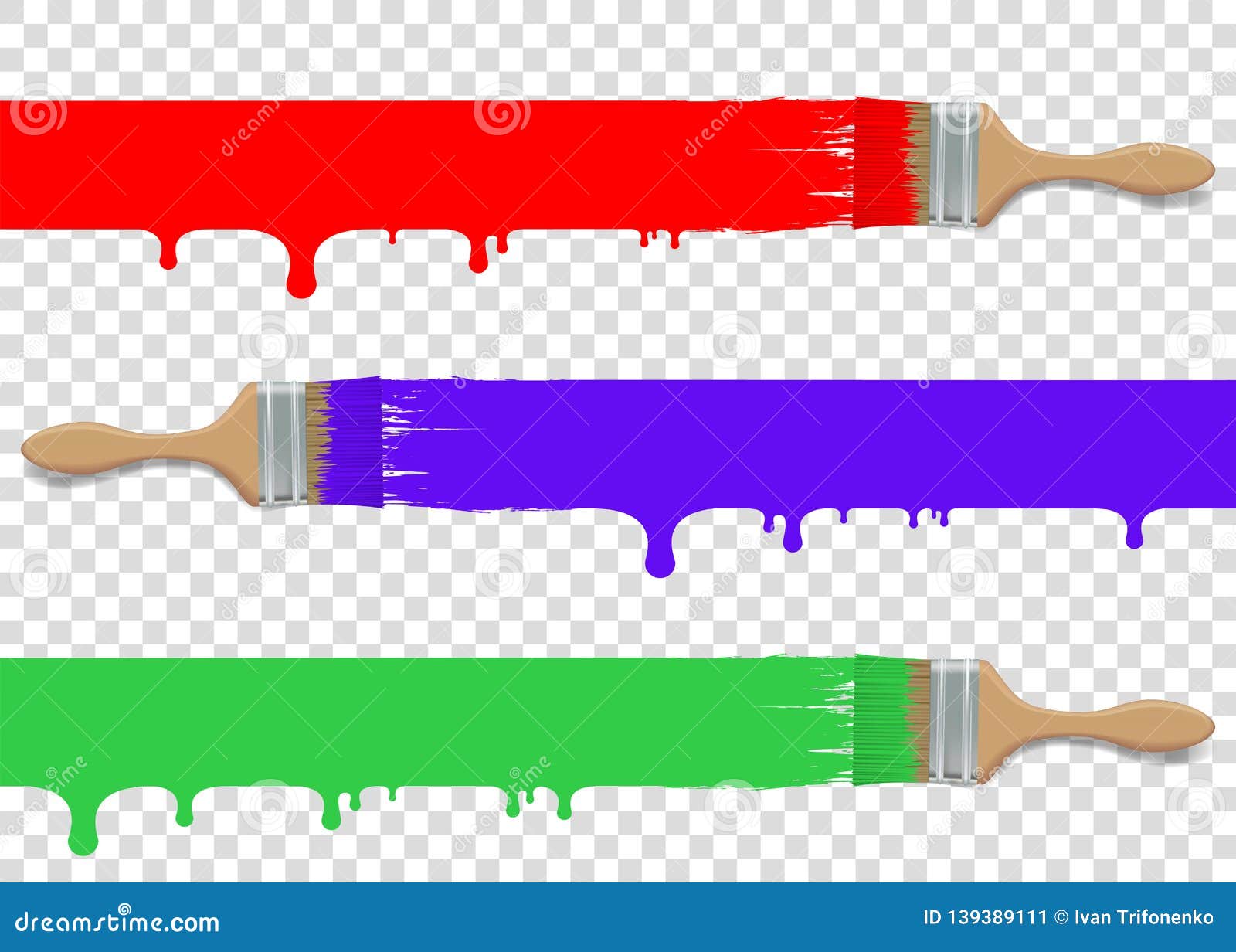 Paint Brush Tool Set Isolated On Transparent Background Stock Vector