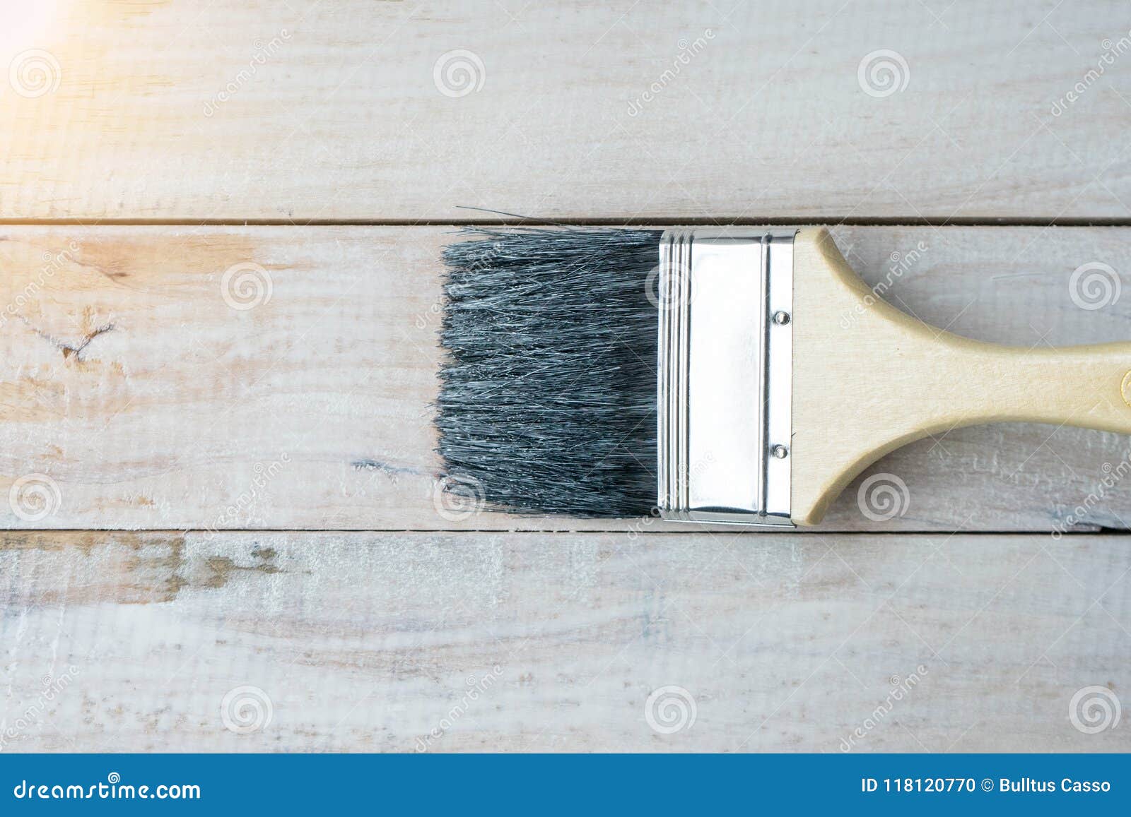 Paint with brush on wood. stock photo. Image of colorful 118120770