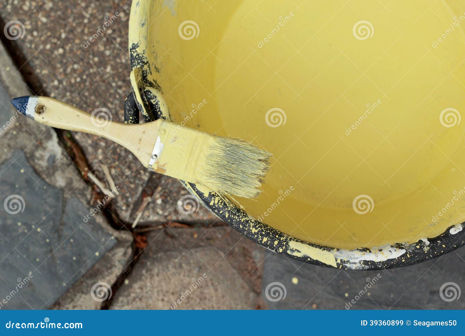 Paint Brush with Yellow Paint Stock Image Image of grip, brush 39360899