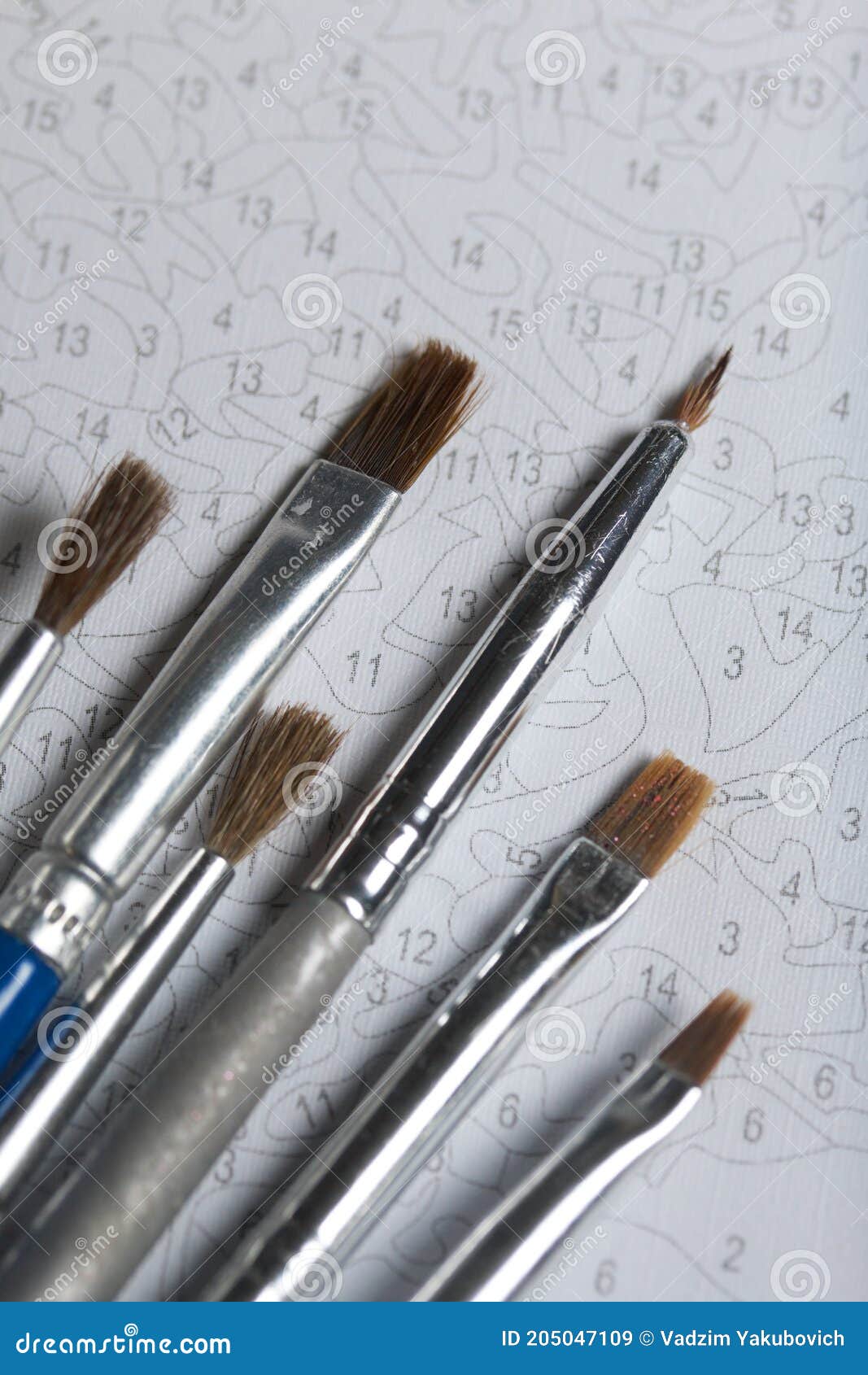 paint-brushes-on-canvas-with-numbered-sections-stock-image-image-of