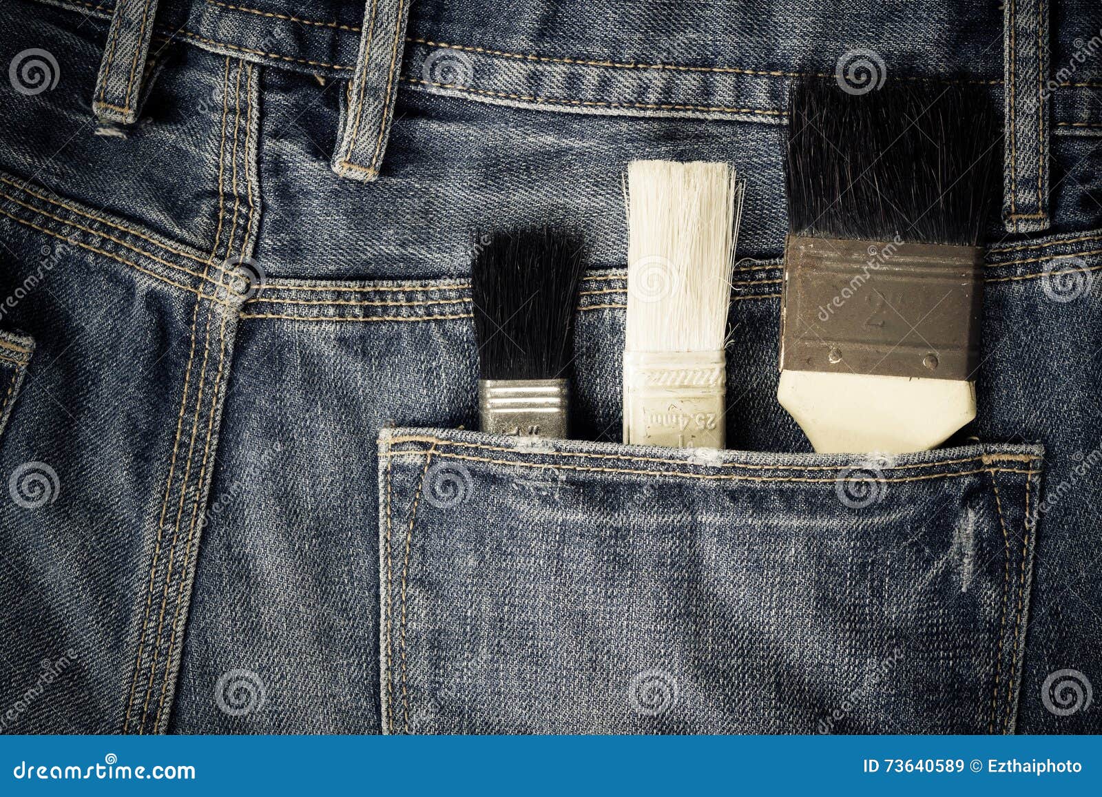Paint Brushes in Jeans Pocket. Stock Image Image of material, zipper