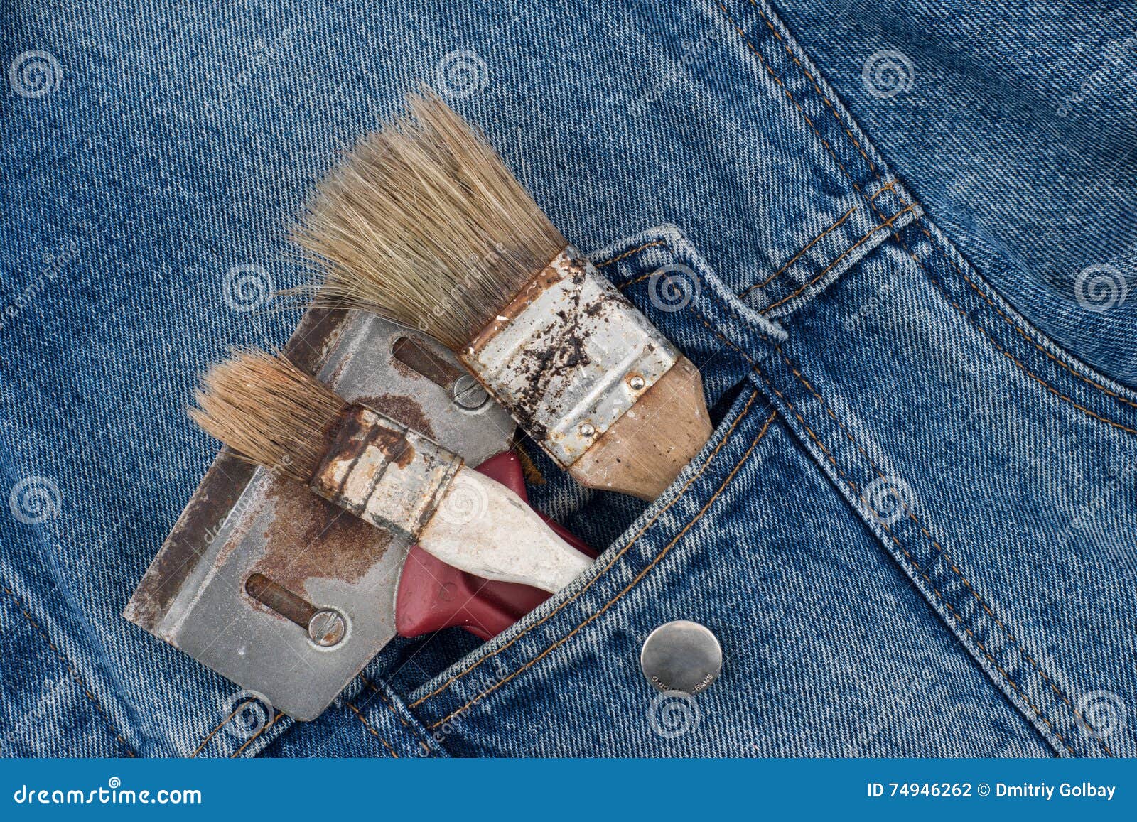 Paint Brushes in Jeans Pocket Stock Photo Image of grungy, pocket