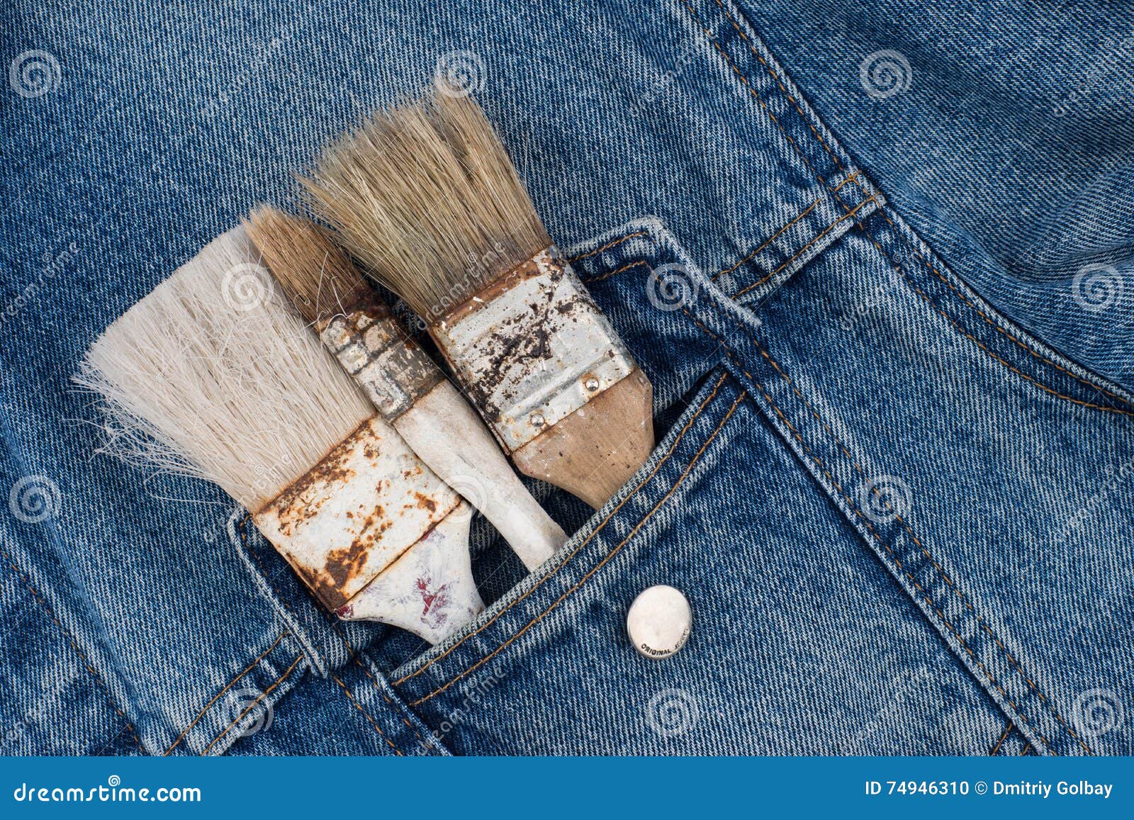 Paint Brushes in Jeans Pocket Stock Photo Image of denim, jeans 74946310